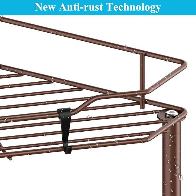 4 Tier Floor Standing Corner Shower Caddy Organizer Shelf with Hooks, Bathroom Shelves Stand Rack, Coffee