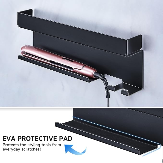 Storage Hair Dryer Holder for Curling Iron Accessories, Hair Tool Organizer Wall Mount, Curling Iron Holder Organizer, Bathroom Hair Straightener Holder Stand for Styler Attachments Organizer, Black