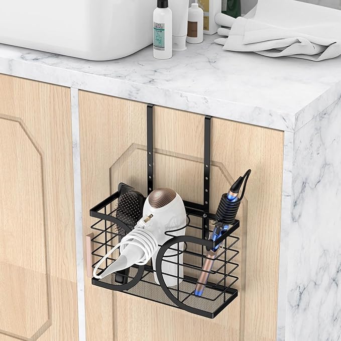 Hair Dryer Holder 3in1 Hair Tool Organizer/Wall Mounted,Cabinet Door or Desk-based Blow Dryer Holder/Height-adjustable Curling Iron Holder/Bathroom Cabinet Organizer for Flat Irons