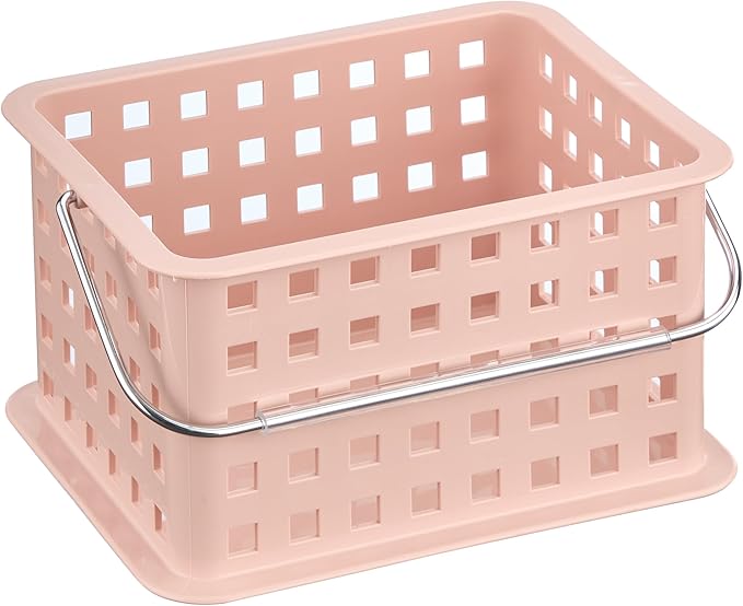 iDesign Small Shower Caddy with Handle, Portable Shower Organizer for Dorm or Bathroom, Pink