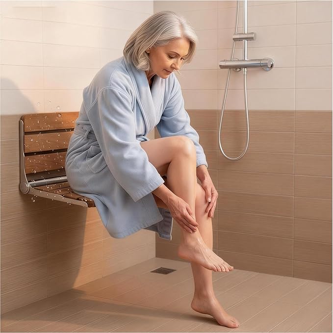 Foldable Shower Seat Wall Mounted, Folding Shower Bench for Small Shower Spaces, 400lbs Max Load for Inside Shower, 16"