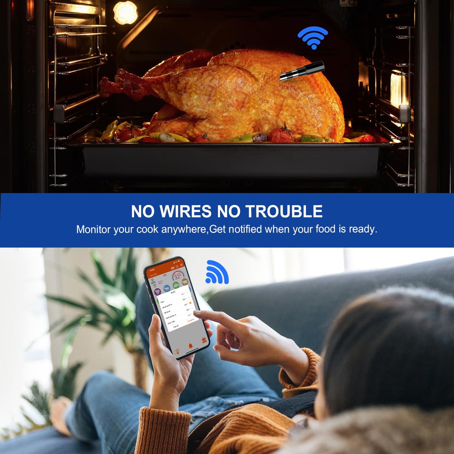 Wireless Meat Probe Thermometer with APP Control for BBQ Grill Smoker Oven