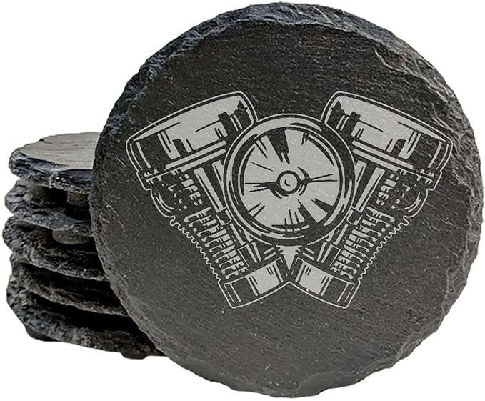 Engraved Motorcycle Journey Slate Coasters Set of 4 – Square – USA Made