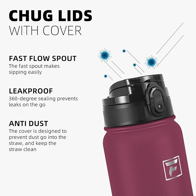 Fanhaw 32 oz Insulated Stainless Steel Water Bottle with Anti-Dust Chug Lid, Leakproof Vacuum Sports Bottle for Men & Women (Red Black)