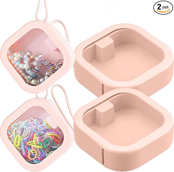 2pcs Hair Tie Organizer,Portable Travel Qtip Holder,Bathroom Storage Organizer Qtip Dispenser Cotton Swabs Dispenser Kids Hair Accessory Box with Lid for Bathroom,Desktop Organizer(2 Pcs Pink)