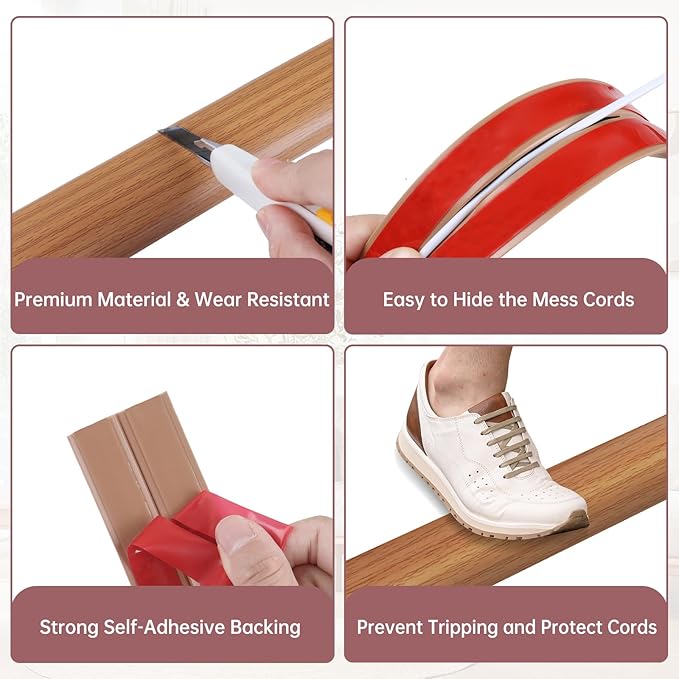 Floor Cord Cover Self Adhesive Cord Hider Floor Extension Cord Covers