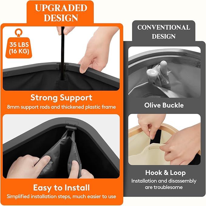 Lifewit 105L Large Laundry Basket with Lid, Laundry Hamper with Plastic Handles and Removable Bag, Foldable Tall Dirty Clothes Hampers for Laundry for Laundry Room, Bedroom, Bathroom, Dorm, Dark Gray