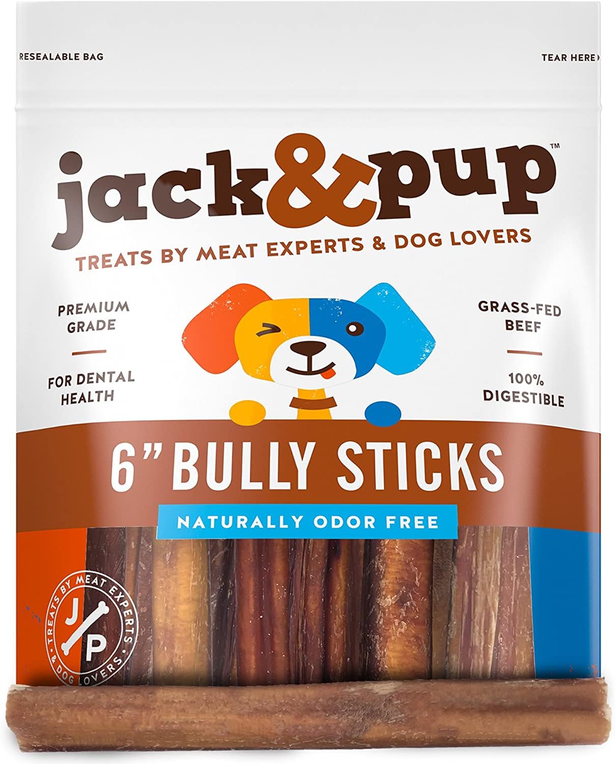 Jack&Pup 6 Inch Bully Sticks, Single Ingredient Long Lasting Dog Chews (6 oz, 5-7 Sticks) Pizzle Sticks for Dogs