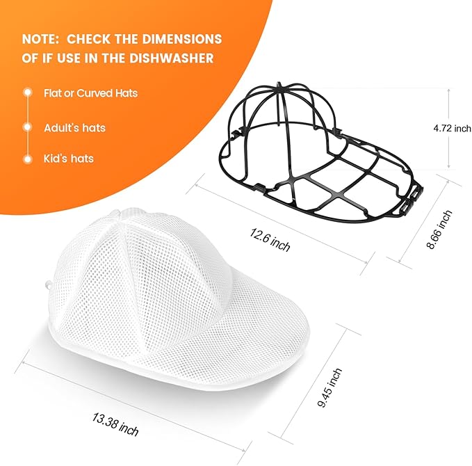 XQXA Hat Washer Cage with Mesh Bag - Universal Hat Cleane rfor Baseball Caps | Safe in Washing Machine/Dishwasher | 1-Pack Black