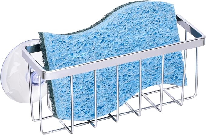 Kitchen Sink Sponge Holder, Sponge Holder for Kitchen Sink Suction，Sink Organizer (Chrome)