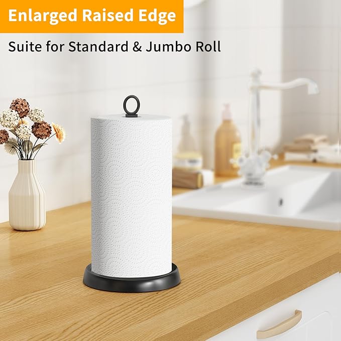 Paper Towel Holder Countertop, Stainless Steel, Weighted Base, Anti-Slip, Black Paper Towel Holder Stand for Kitchen Bathroom Farmhouse Essentials Decor Accessories