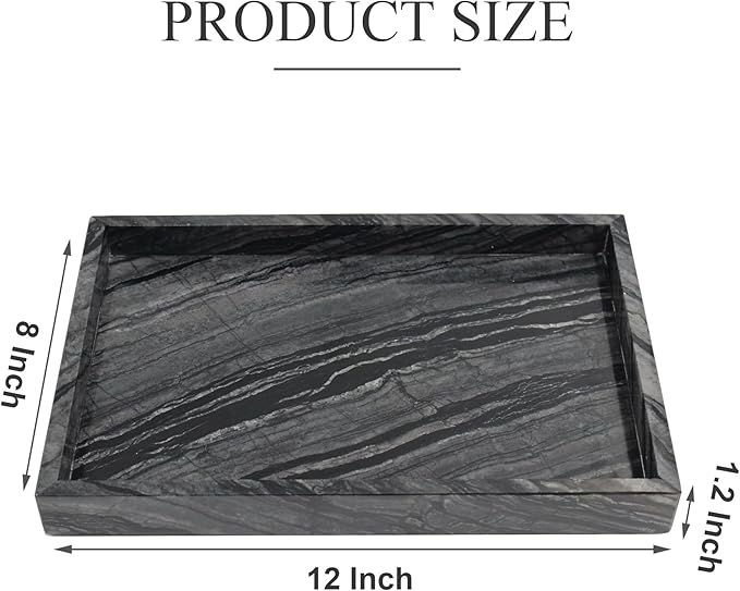 Natural Marble Tray for Bathroom, Genuine Ancient Wood Grain Marble Vanity Tray, Luxury Stone Trays for Dresser, Home Decor, Kitchen, Non-Resin/Non-Ceramic, 12"x 8", Ancient Wood Grain