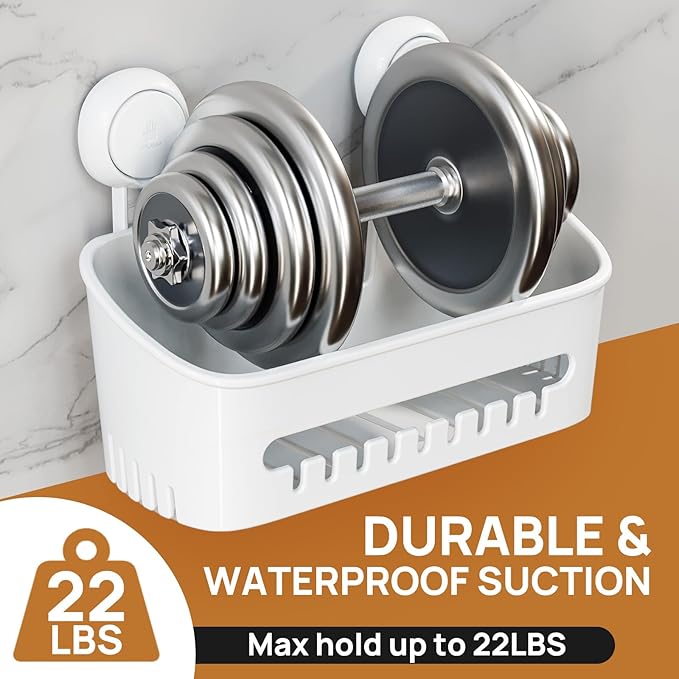 LEVERLOC Shower Caddy Suction Cup, Shower Organizer Removable Bathroom Shelf, Storage Suction Powerful Max Hold 22lbs Bathroom Caddy Waterproof Holder, Blue