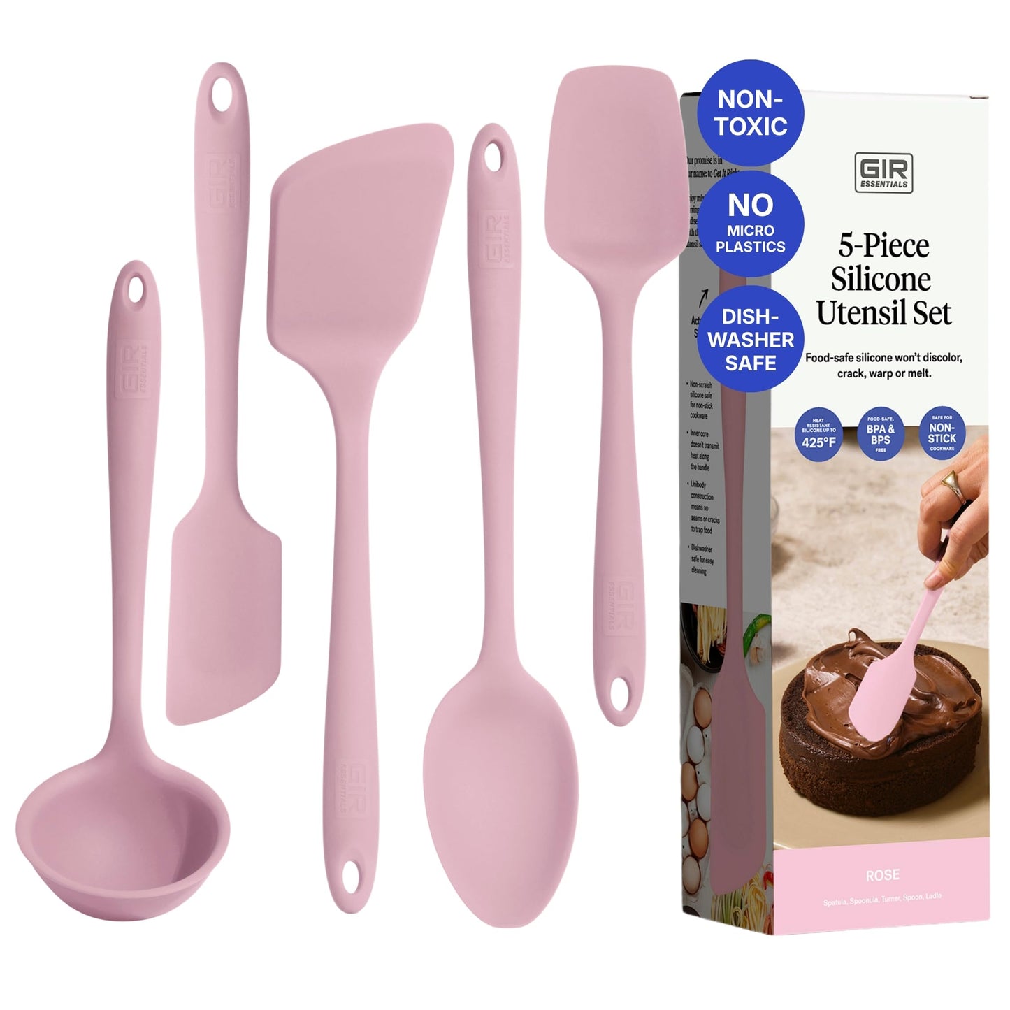 GIR 5-Piece Silicone Kitchen Utensils Set, Non-Toxic Cooking Utensils for Cooking and Baking, Heat Resistant, Food Grade, Dishwasher Safe Rubber Spatula, Ladle, Spoon - Party Confetti