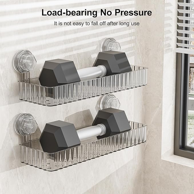 Shower Caddy Suction Cup Bathroom Shower Organizer for Bathroom Storage Home Decor & Kitchen No Drilling Large Capacity Removable and Reusable Shower Shelves for Inside. (clear, square)