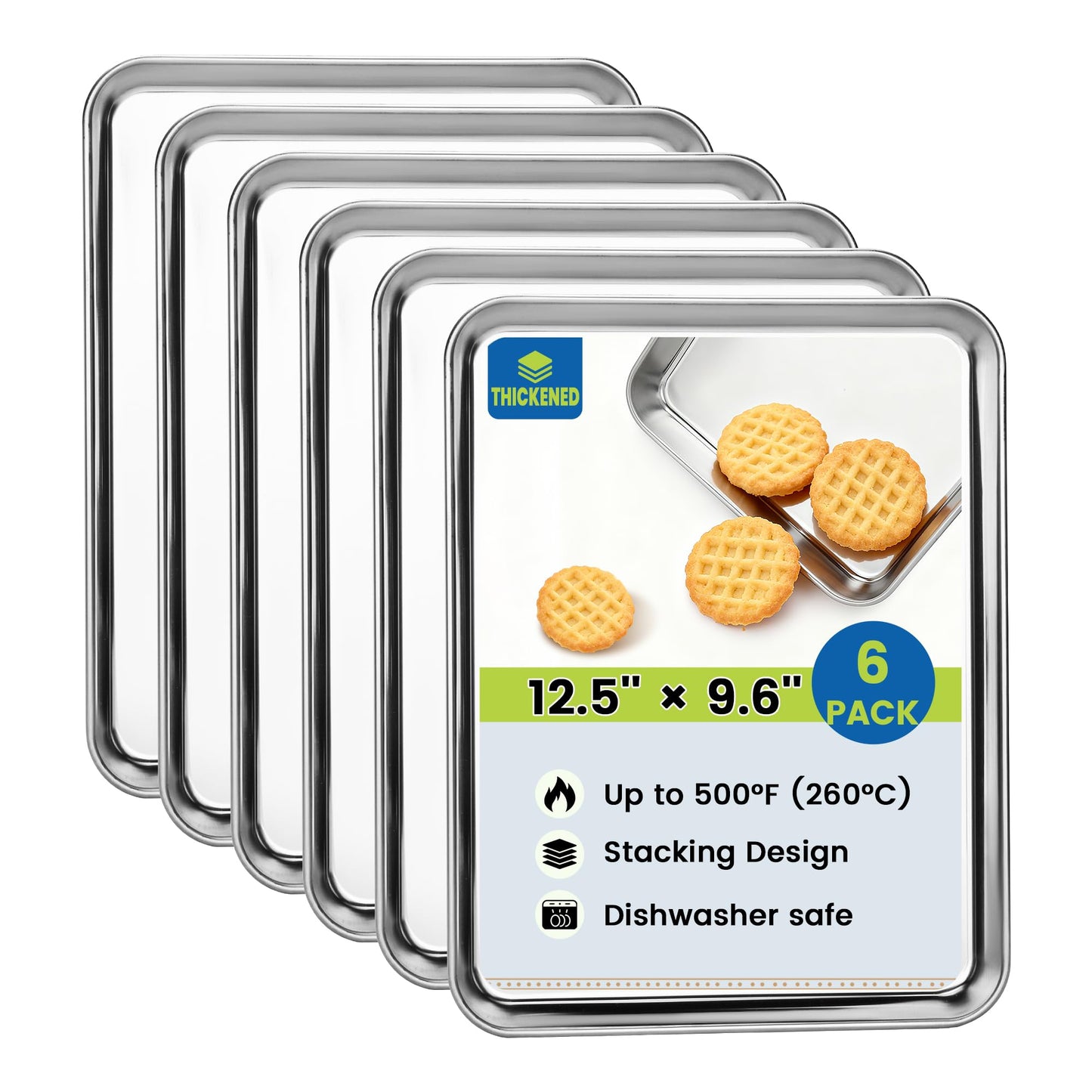BIEAMA 6 Pack Stainless Steel Toaster Oven Baking Sheets, 16 x 12 in