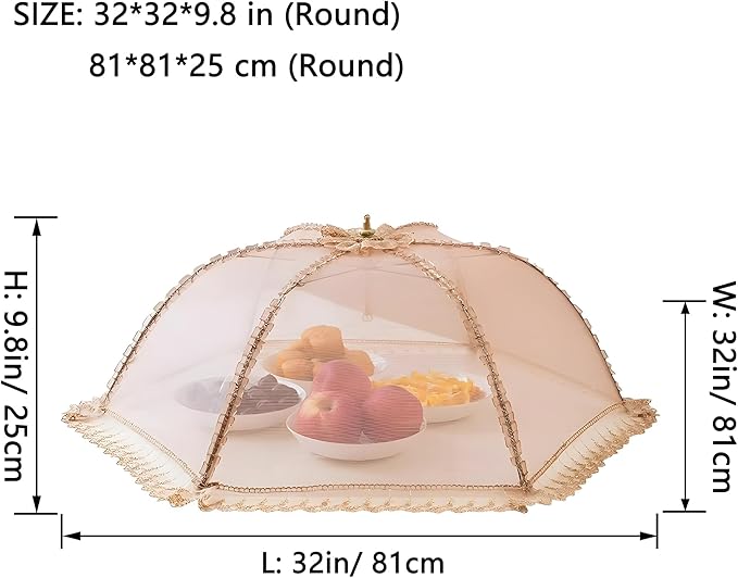 Procraan 3-Pack Extra Large Food Cover, 32"x32" Pop-Up Food Nets, Mesh Food Covers Tent Umbrella for Outdoors, Screen Tents, Parties Picnics, BBQs, Reusable and Collapsible Food Tents