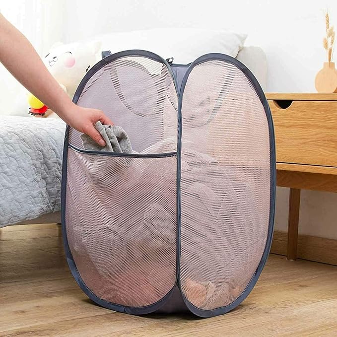 Larpur Pack of 3 Pop up Laundry Hampers, Collapsible Laundry Baskets, Portable Mesh Clothes Hampers for Home Room, College Dorm, Apartment, Foldable Hamper with Carry Handles, Gray