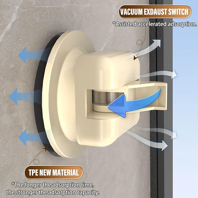 Onemake Aluminum Shower Caddy Suction Cup, No Drilling Bathroom Shower Shelf, Corner Shower Caddy with 6 Portable Hooks, Removable Bath Organizer with Towel Bar for Bathroom Storage(Cream White)