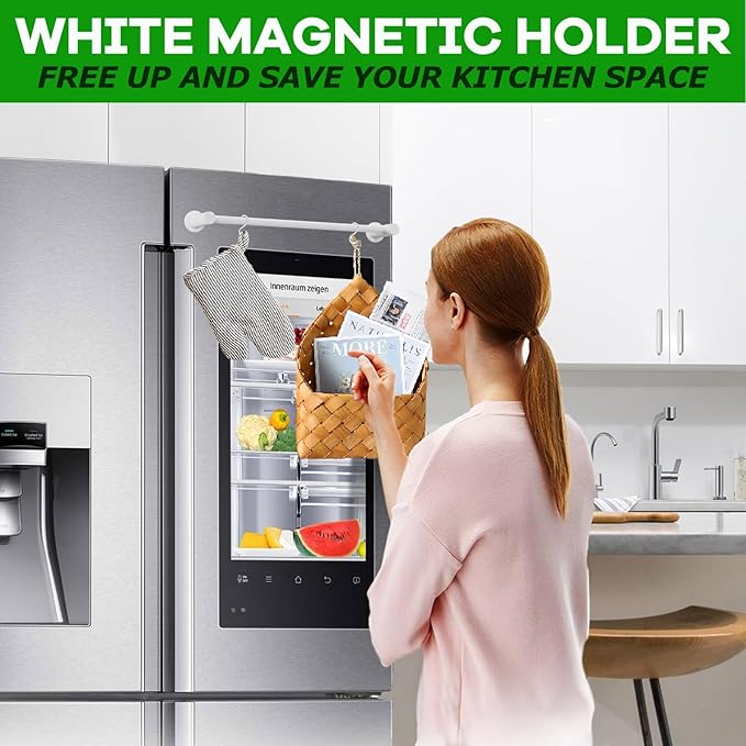 ULIBERMAGNET Magnetic Towel Holder, Magnetic Towel Rail White with Adjustable Length, Non-Slip Stainless Steel Towel Rail for Refrigerator, Oven, Dishwasher, Cabinet, Laundry (2 Pack)