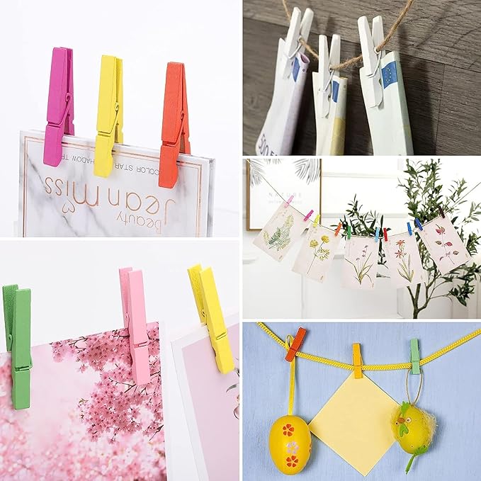 200pcs Colored Clothespins Wooden Clothes Pins, Wood Clips for Crafts Pictures Classroom Photos, 3inch, Random Colors