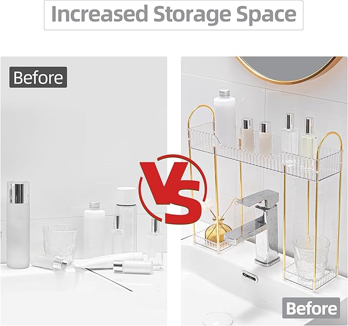YCIA&DONE Bathroom Countertop Organizer Over The Faucet, Narrow Counter Organizers Above Sink, Table Mounted Shelf for Kitchen, Toilet, Laundry(White Clear)
