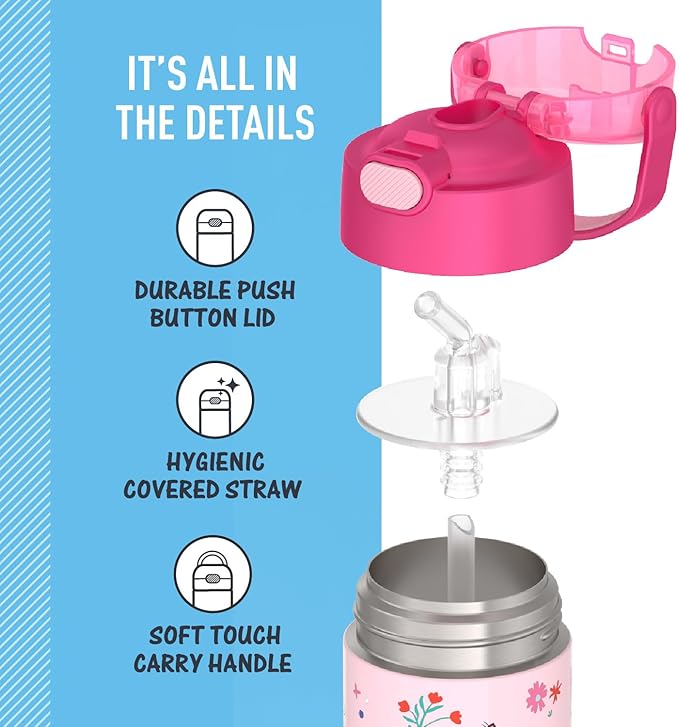THERMOS FUNTAINER Water Bottle with Straw - 12 Ounce - Kids Stainless Steel Vacuum Insulated Water Bottle with Lid, Preschool Minnie