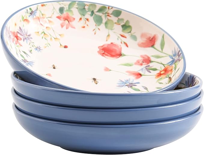 Bico Havana Pasta Bowls, 35oz Salad Bowl Set of 4, Large Ceramic Serving Dinner Bowls for Soup and Cereal, Microwave and Dishwasher Safe, Gift for Housewarming and Thanksgiving