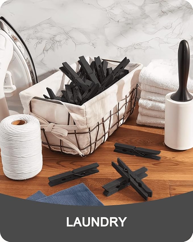 Colored Clothespins, Colorful Clothes Pins Wooden Clips Rainbow Colors 50 Pack Decorative Crafts Pegs Photos Pictures Decoration Clip Clothing Hanging Closepins, 2.83 Inch (Black)