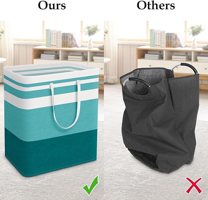 StorageRight Large Collapsible Laundry Basket Hamper with Easy Carry Handles，Freestanding Clothes Hampers for Laundry, Bedroom, Dorm, Towels, Toys, 100L, Green