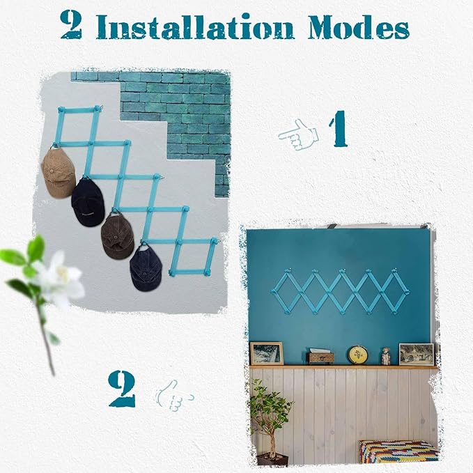 Beachy Coastal Wall Rack with 16 Hanging Hooks, Beach Decorations for Home, Nautical Style Wall Mounted Wood Coat Rack(Rustic Blue)