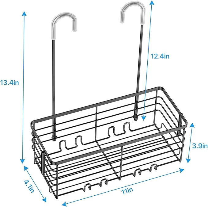 YUOROS Hanging Shower Caddy, Over the Door Shower Organizer Rack 304 Stainless Steel Rustproof Bathroom Storage Shampoo Holder Basket (Black)