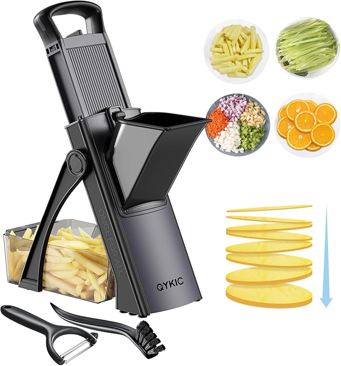 QYKIC Safe Mandoline Slicer Pro for Kitchen, Adjustable Chopper 6 in 1