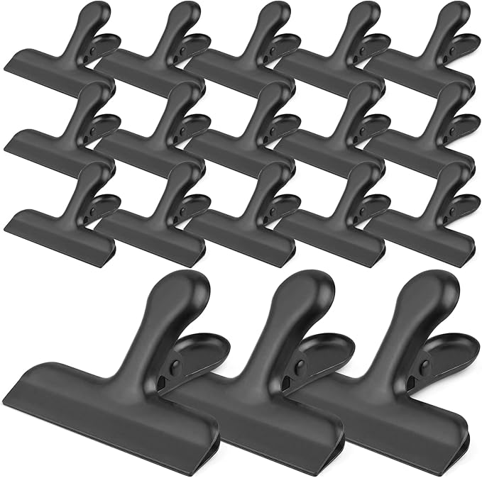 24 Pack 3 Inch Stainless Steel Black Chip Clips Strong Bag Clips Large Clip for Food Packages, Metal Kitchen Food Clip for Snack Home&Office Paper Heavy Duty