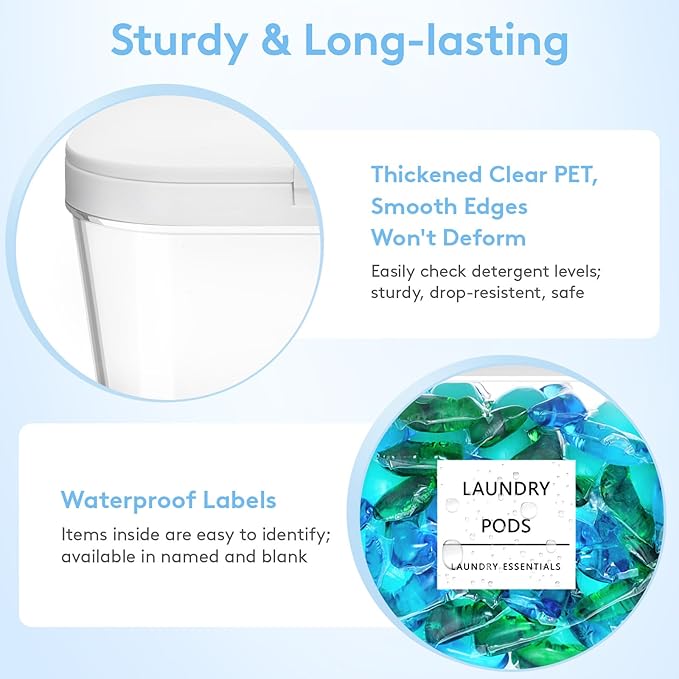 Lifewit 3 Pcs Laundry Pods Container with Pop-up Lid, Detergent Dispenser, Dryer Sheet Holder, Laundry Room Organization Storage Jars for Washing Powder, Soap, Scent Booster Beads, 2700 ml/0.72gal