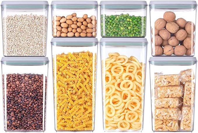 EQI Airtight Food Storage Containers,1.3Qt 3Pcs Pop Food Containers with Lids, Stackable One Button Opening Kitchen Pantry Organizers and Storage, BPA-Free Food Containers Set for Snacks Candy Spices