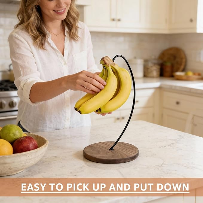 Black Walnut Banana Holder Stand - Banana Hanger Stand Wood, Wooden Bananas Tree Hanger to Keep Bananas Fresh