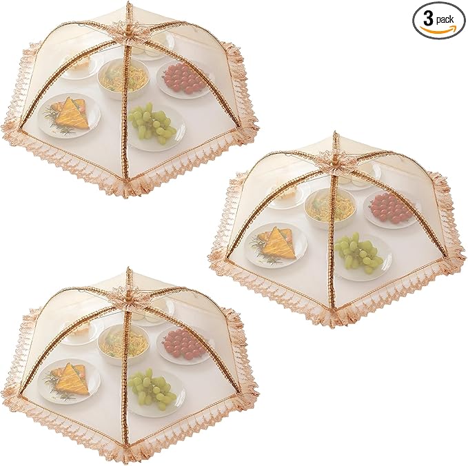 Procraan 3-Pack Extra Large Food Cover, 32"x32" Pop-Up Food Nets, Mesh Food Covers Tent Umbrella for Outdoors, Screen Tents, Parties Picnics, BBQs, Reusable and Collapsible Food Tents