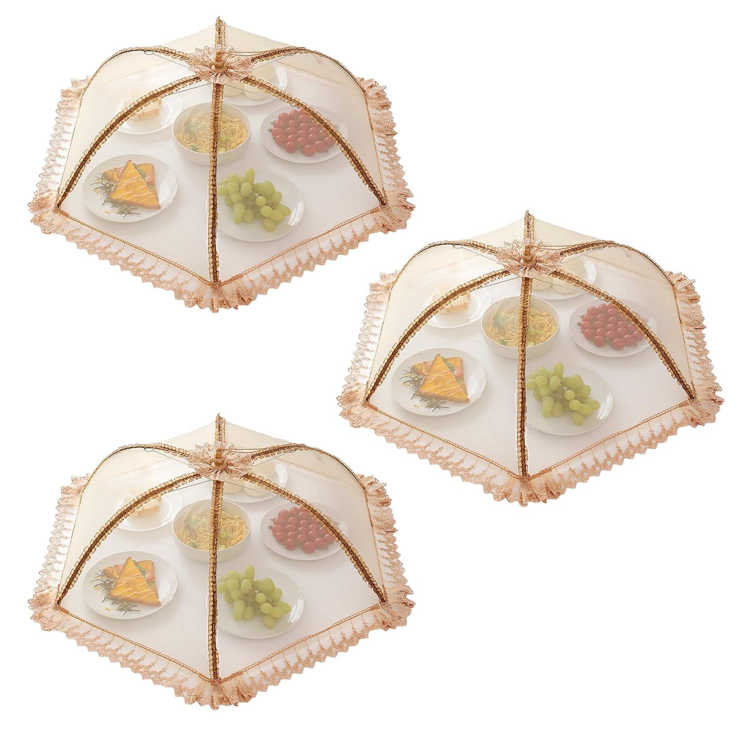 Procraan 3-Pack Extra Large Food Cover, 32"x32" Pop-Up Food Nets, Mesh Food Covers Tent Umbrella for Outdoors, Screen Tents, Parties Picnics, BBQs, Reusable and Collapsible Food Tents