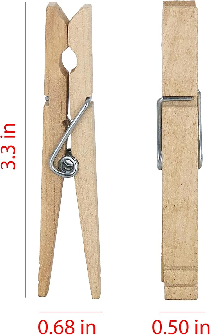 Clorox Wood Clothespins with Spring – Value Pack Set of 50 | Rust Resistant, Heavy-Duty Coil, Non-Slip Grip for Line Drying Laundry, Chip Clips, Crafts, 50 Pack