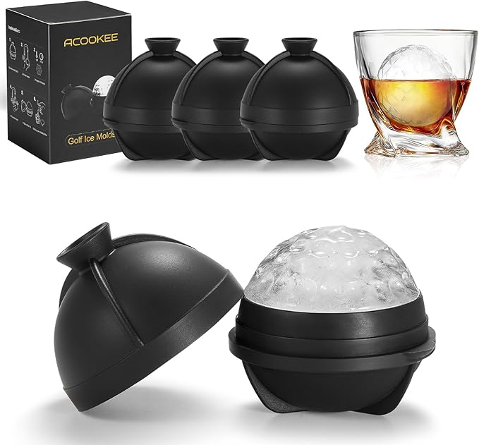 ACOOKEE Novelty Golf Ball Ice Maker Mold Set of 2, Funny Golf Gifts for Men Golfers, 2.5" Large Sphere Round Ice Cube Molds for Whiskey, Bourbon, Cocktails