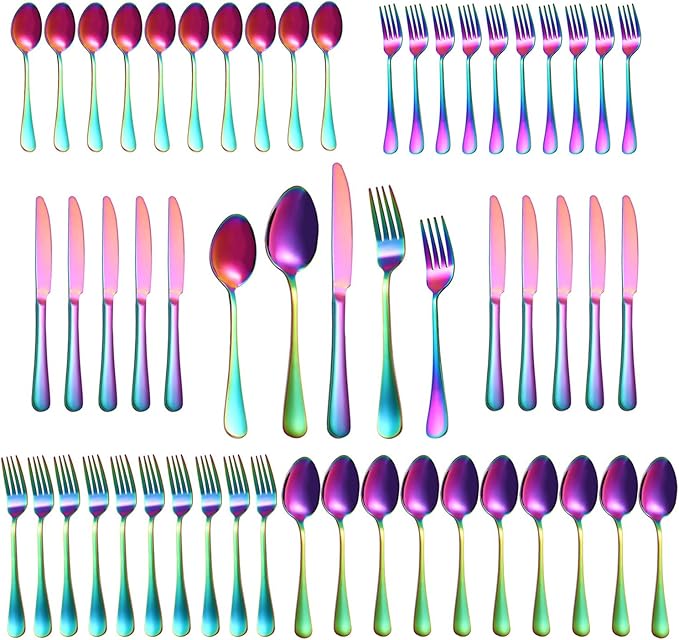 Rainbow Silverware Set,30-Piece Stainless Steel Flatware Set for 6