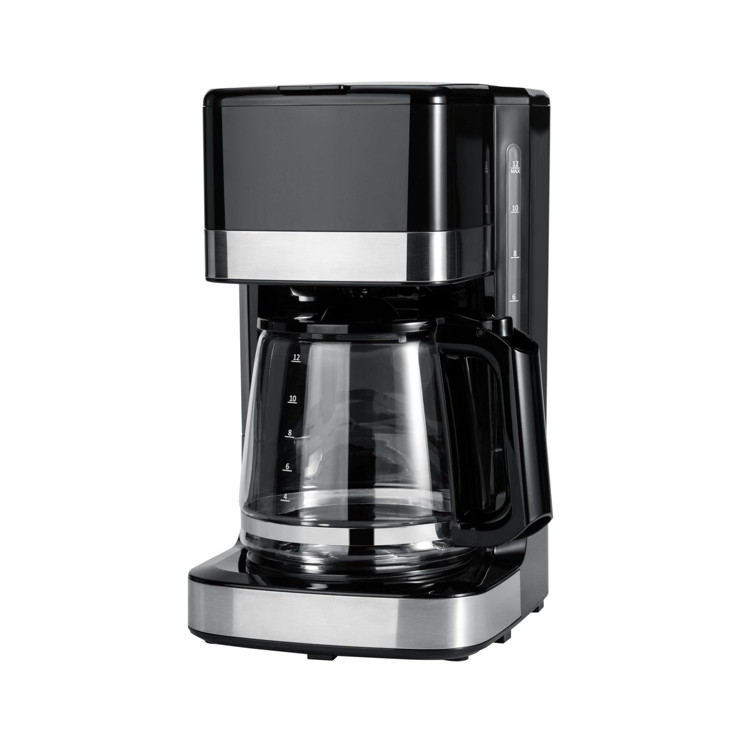 12 Cup Drip Coffee Maker with Glass Carafe (1.9 Qt), Auto Shut-off, Auto Pause, Removable Filter Basket, Black & Silver