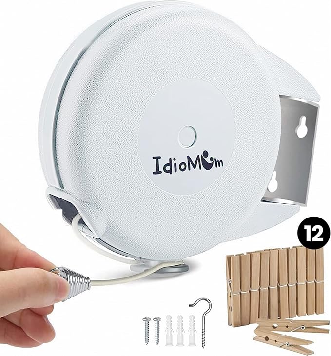 49ft Retractable Clothesline for Indoor and Outdoor. Heavy Duty Clothesline Hold Upto 30lbs, Washing Line - PVC Clothes Line Retracting Outdoors, Hang The Wet Dry Clothes Laundryline