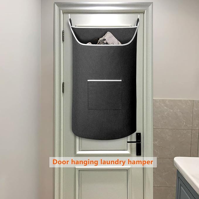 Black Hanging Laundry Hamper Bag, XL Door Hanging Hamper with Large Openging Laundry Hamper Storage Bag Large Size 36X22 Inch (Black)