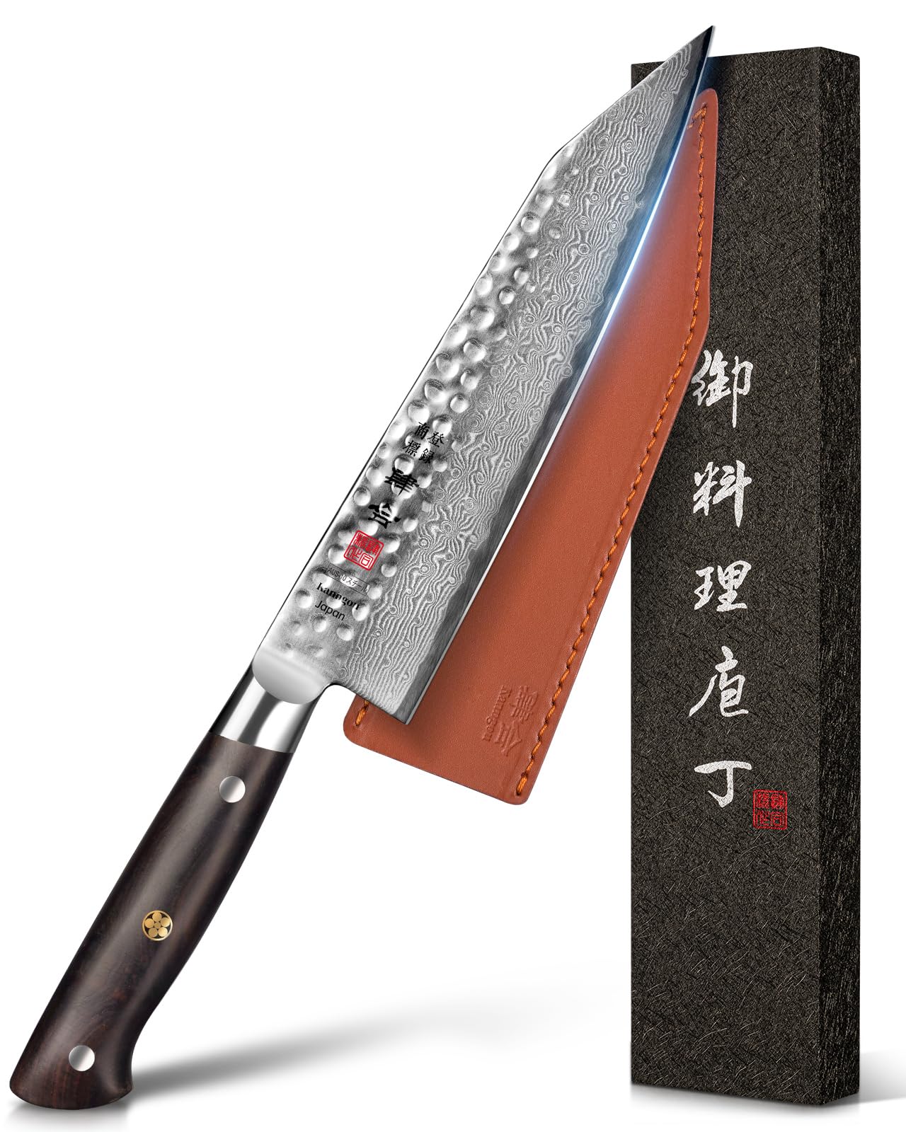 kanngou Japanese Chef Knife Kitchen Knife with 67 Layers Damascus Steel AUS-10 Core, Professional Damascus Knife with Full-Tang Ebony Wood Handle and Premium Gift Box (8.27 Inch Kiritsuke Knife)