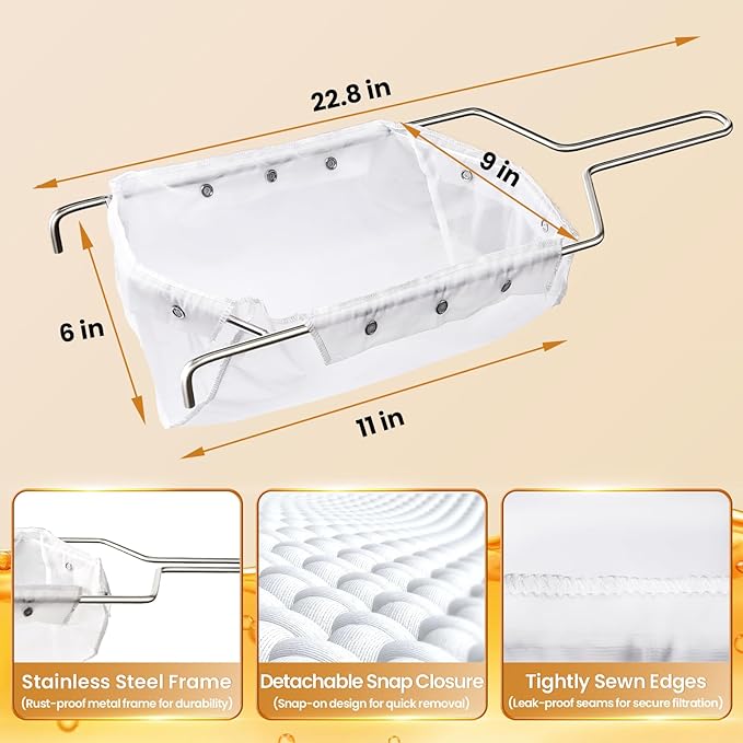 Fryer Filter Bag & Frame Set, Reusable Oil Strainer for 70 lb Cooking Oil