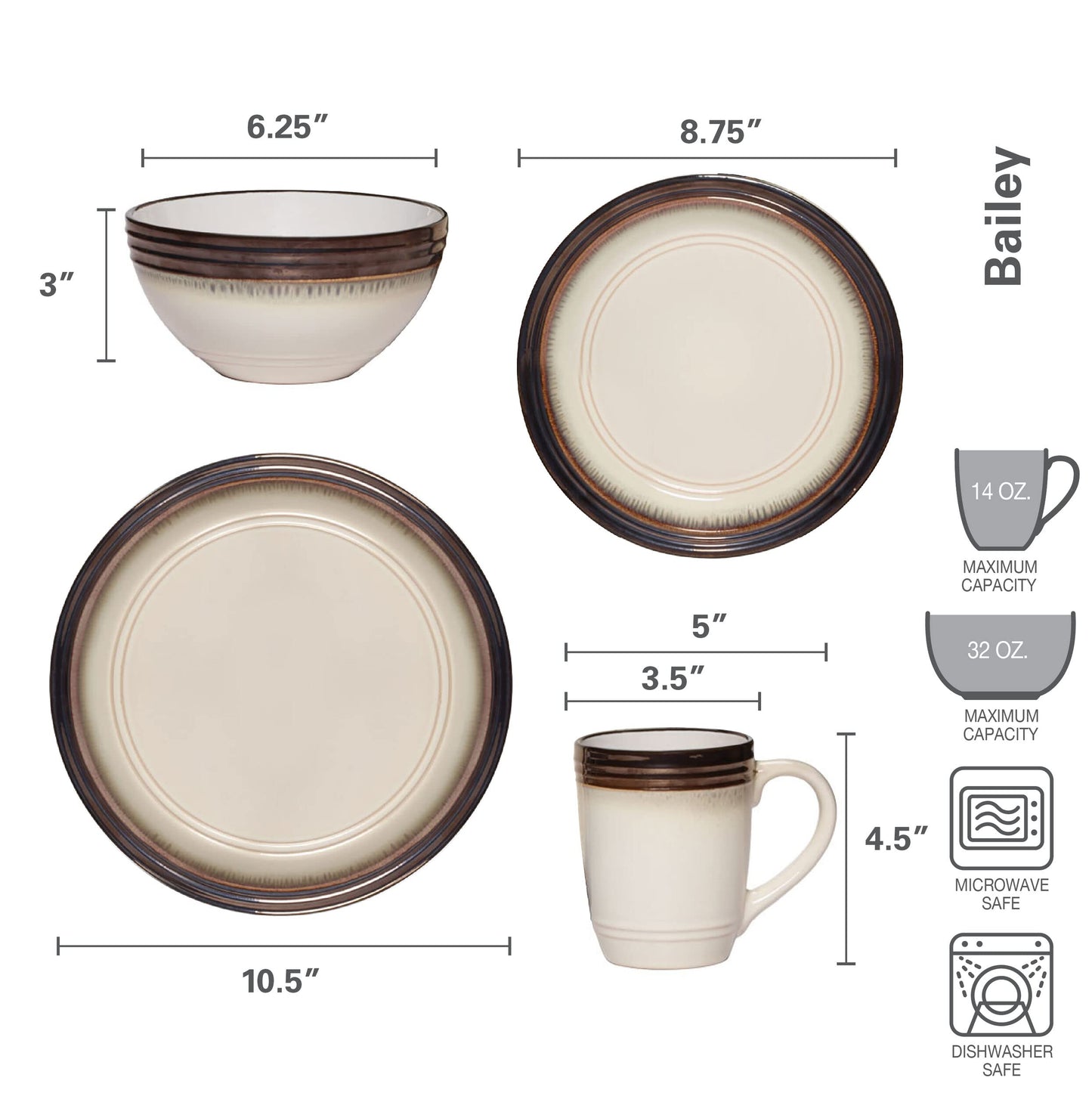 Gourmet Basics by Mikasa Bailey 16 Piece Dinnerware Set, Service for 4, Cream