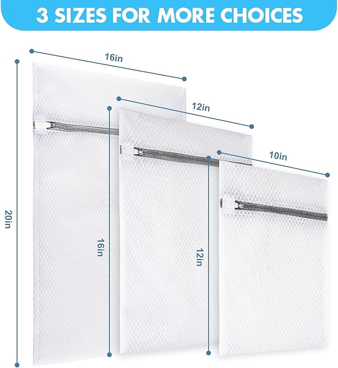 Mesh Laundry Bags for Delicates(Honeycomb), 3 Pcs Laundry Bags Mesh Wash Bags in 3 Sizes(1 Large, 1 Medium, 1 Small), Lingerie Bags for Washing Delicates, Garment Bag for Washing Machine