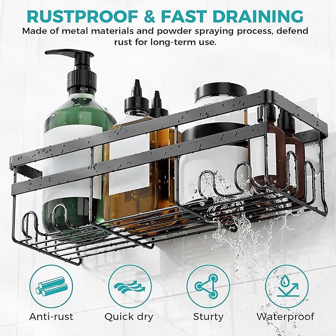 HomeHacks Shower Caddy, No Drilling Rustproof Organizer with Save Space Hooks, Apartment Essentials for Bathroom, Kitchen & Living Room, Shelf for Inside Shower, 2-Pack